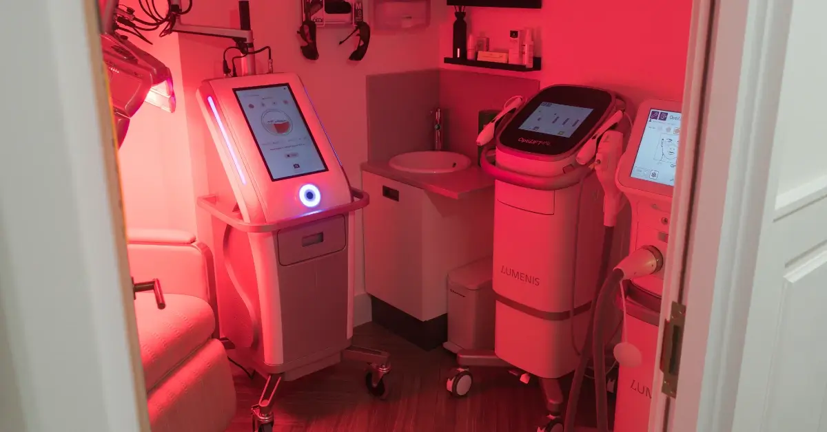 safarian-simon-lumenis-optilift-equipment Lumenis OptiLift machines in a room lit by red light